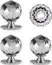 Crystal Self Stick Knobs Cabinet Knobs 1-3/5 Inch 40mm Diameter Replacement Knob with Adhesive for Cabinet Mirror Cupboard Window Glass Sliding Door Drawer (4pcs, Moonlight Silver)