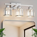comzler 3-Light Bathroom Light Fixtures Over Mirror, Brushed Nickel Crystal Wall Sconce with E26 Base for Mirror Kitchen Living Room Bathroom, Round Crystal Shades (Bulbs Excluded)