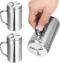 3 Packs Large Salt and Pepper Shakers with Lids Holes, Stainless Steel Seasoning Salt Dispenser Shakers Bottle Metal Spice Dispenser Bottle Container with Handle for Home Kitchen
