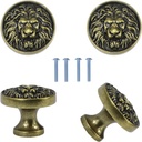 Cabinet Knobs Antique Lion Head Drawer Pulls Gold Animal Knobs Dresser Drawer Knobs and Pulls Single Hole for Kitchen Cupboard Handles 4 Pcs (Green Bronze)