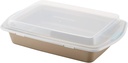 Rachael Ray Cucina Nonstick Baking Pan / Cake Pan With Lid and Grips, Rectangle - 9 Inch x 13 Inch, Brown