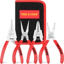 TOOLEAGUE 4 Pcs Mini Snap Ring Pliers Set, Circlip Pliers, 5 inches Internal/External Heavy Duty for Ring Remover Retaining Straight Bent Lock Ring Pliers Set