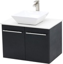 Wall Mount Floating Bathroom Vanity Sink Set. Black Vanity, White Flat Stone Countertop Ceramic Sink - 36"
