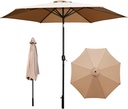 SereneLife 10ft Patio Table Umbrella, 6 Sturdy Ribs with Push Button Tilt, Easy Close Open Crank, Outdoor Furniture for Garden Lawn Deck Pool Beach, Weatherproof Fabric